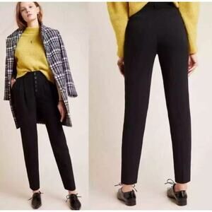 Anthropologie Sasha Button Fly Tapered Trousers Pant Black Corpcore Casual sz 6